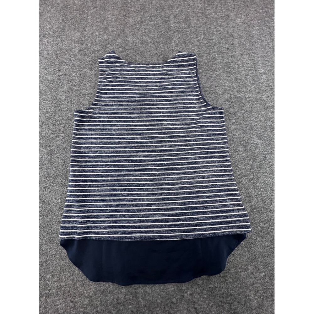 Banana Republic Womens Navy White Striped Mixed Media Tank Top High Low Hem M - Picture 6 of 6